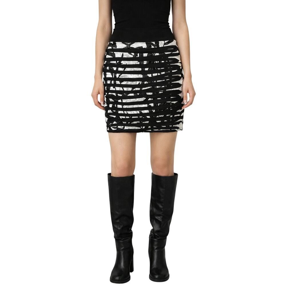 ROBERT RODRIGUEZ Women’s Ribbon Detailed Silk Pencil Skirt Black/White Size 2